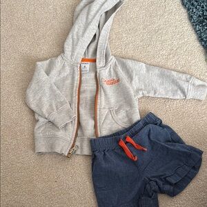 Carter's Gray and Blue Kids Hoodie and Shorts Set size 6 months